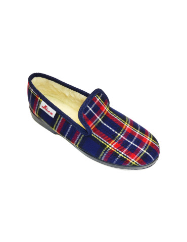 PANTOUFLE ECOSSAIS MARINE SEMELLE CAOUTCHOUC