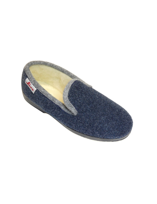 PANTUFLE FEUTRINE MARINE SEMELLE CAOUTCHOUC