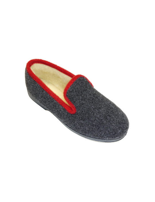 PANTOUFLE FEUTRINE GRIS ANTHRACITE SEMELLE CAOUTCHOUC
