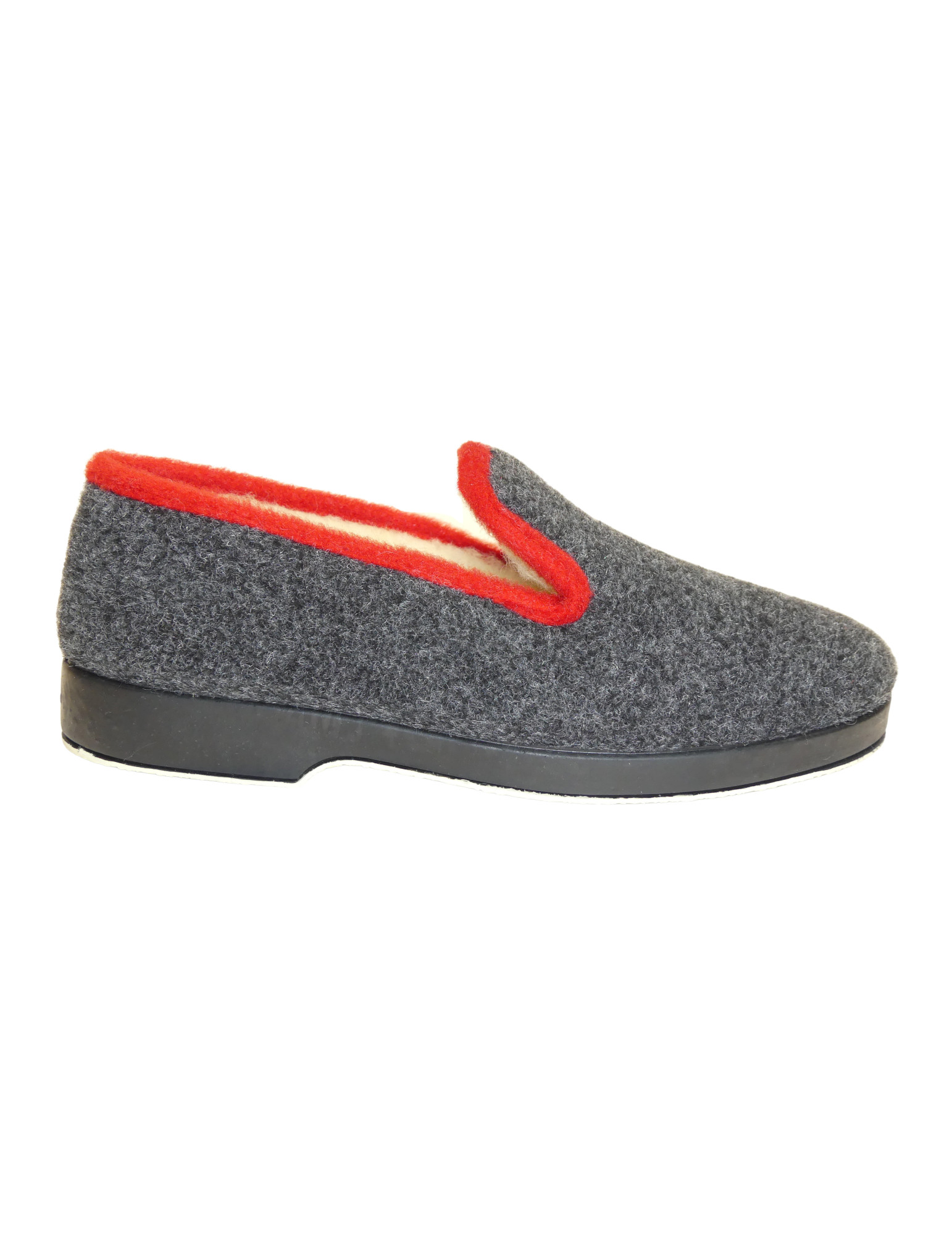 PANTOUFLE FEUTRINE GRIS ANTHRACITE SEMELLE CAOUTCHOUC