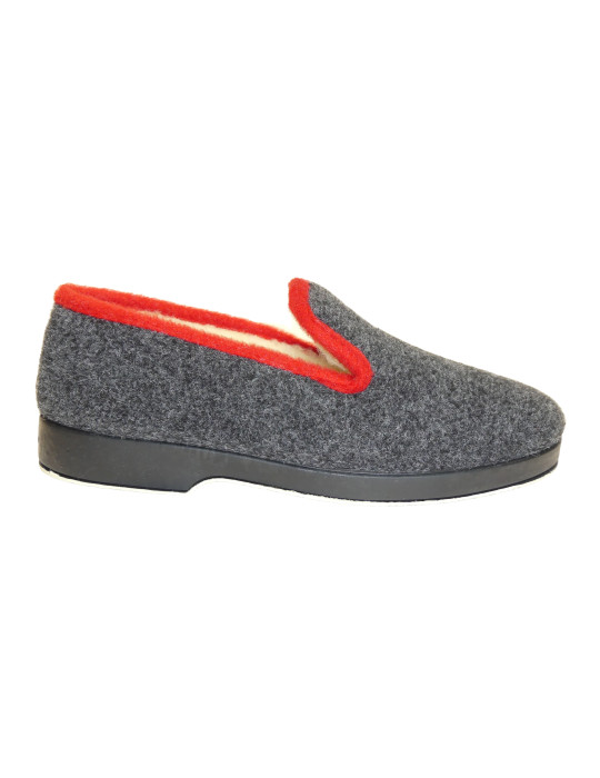 PANTOUFLE FEUTRINE GRIS ANTHRACITE SEMELLE CAOUTCHOUC