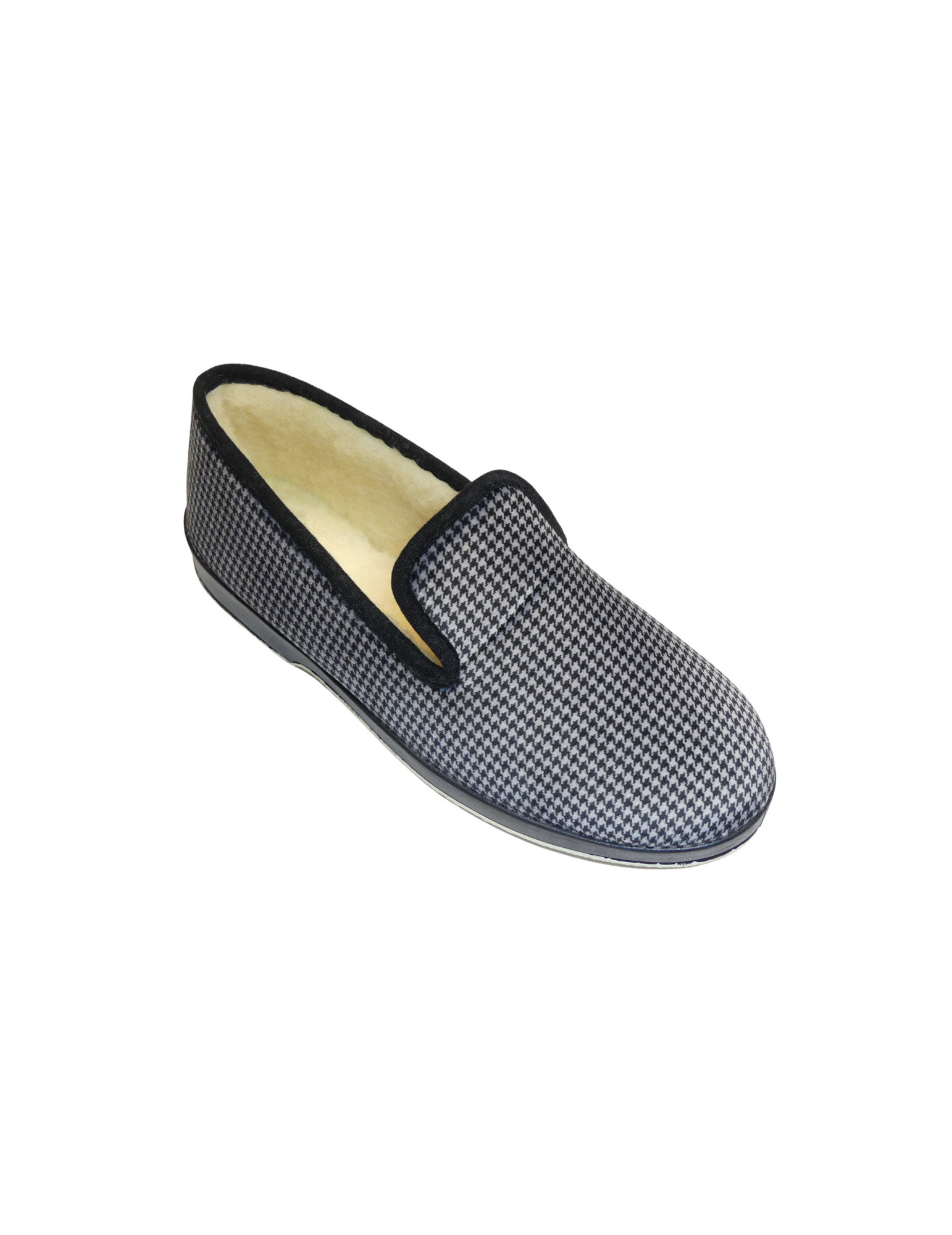PANTOUFLE IMPRIMEE GRIS NOIR SEMELLE CAOUTCHOUC