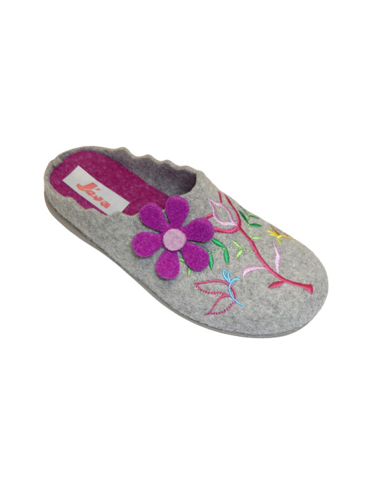 MULE FEUTRINE BRODEE SEMELLE CAOUTCHOUC