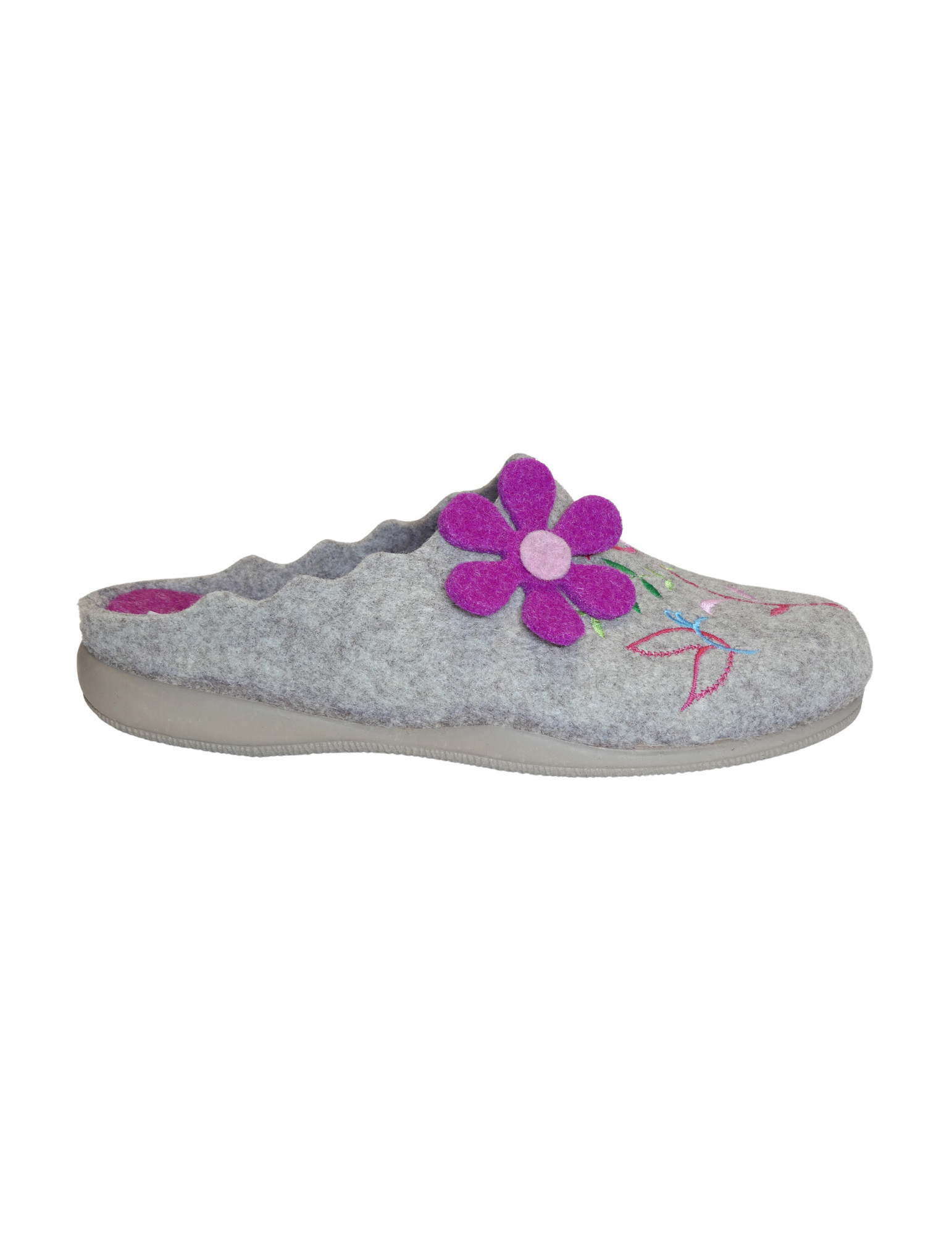 MULE FEUTRINE BRODEE SEMELLE CAOUTCHOUC
